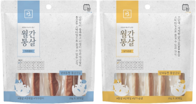 브리더랩 반려동물 월간통살 스틱타입 간식, 2종(가다랑어+닭가슴살), 600g, 1세트