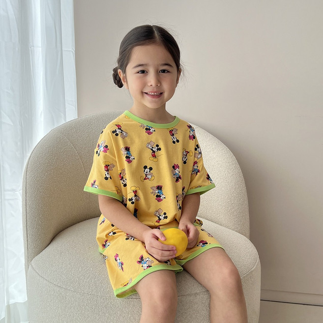 ECLL 국내생산 아동 반팔 실내복 루즈핏 스판 잠옷 상하 세트