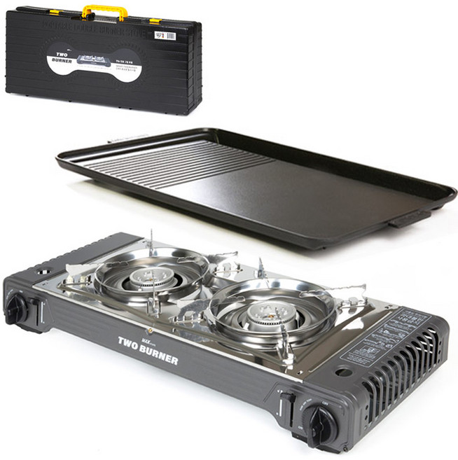 맥스 휴대용 투버너 가스렌지 와이드 그릴 포함, 1개