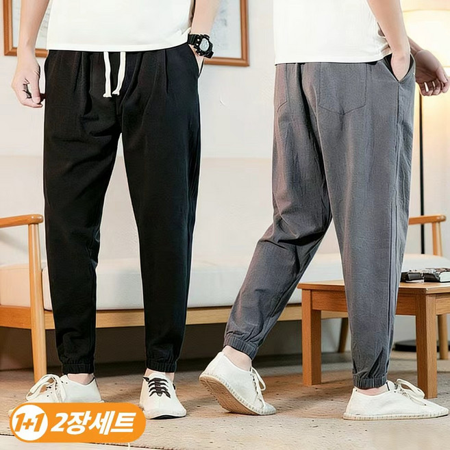 Ehuku 남자 여름 린넨 바지 세트 빅사이즈 밴딩 조거 팬츠