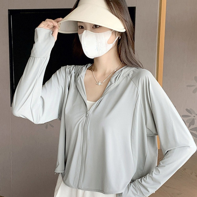 자외선 차단 UV 차단 햇빛 차단 쿨링 후드집업 외투 냉감소재, 그레이