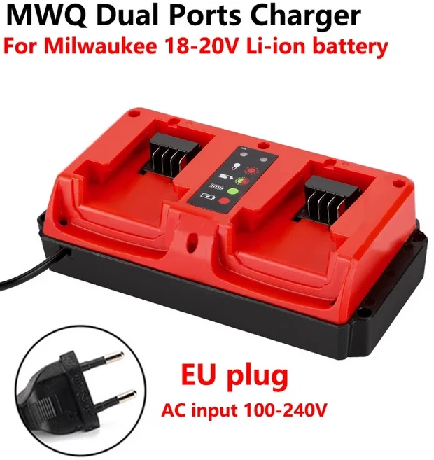밀워키 18V-20V 리튬 배터리 용 듀얼 포트 충전기 스마트 LED 표시기 충전식 48-11-1815 48-11-1820Fast Ch, 01 CHINA, 02 EU Plug