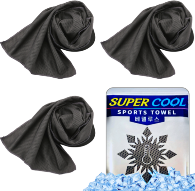 베델루스 아이스 쿨타올 쿨링 스포츠타올, 3개, 카본블랙