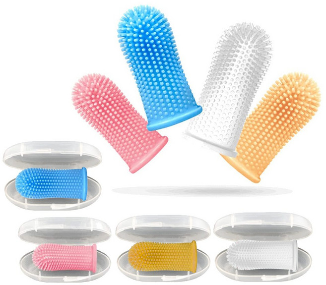 유즈펫 360도 실리콘 손가락 강아지 칫솔 4p 세트, 혼합팩, 1세트