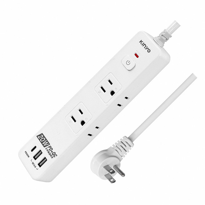 KINYO 一開六插PD延長線 WLPD-316 智慧高速快充延長線 20W PD+QC 充電孔, 1個, 4呎