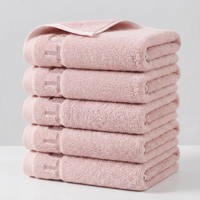 융풍 수건 호텔수건 60수 고급수건 절묘한 편지 자수 타올, 파스텔 핑크, 5개