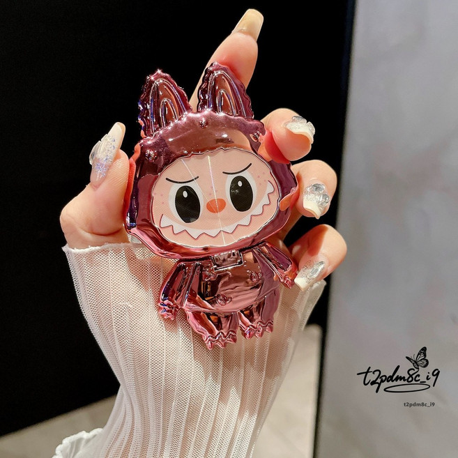 Labubu 卡通潮牌 拉布布 手機支架 化妝鏡支架 懶人支架 可愛桌面裝飾, 粉色, 1個