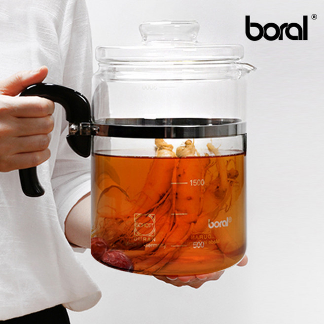 보랄 약탕기 내열 유리 주전자 직화 티포트 3L, 보랄 약탕기 3L