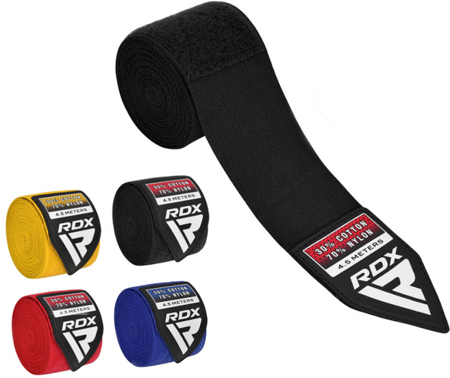 링사이드코리아 RDX 복싱핸드랩 4.5m / 반신축 권투 밴디지 스트랩 붕대 MMA 킥복싱 1쌍, 블랙