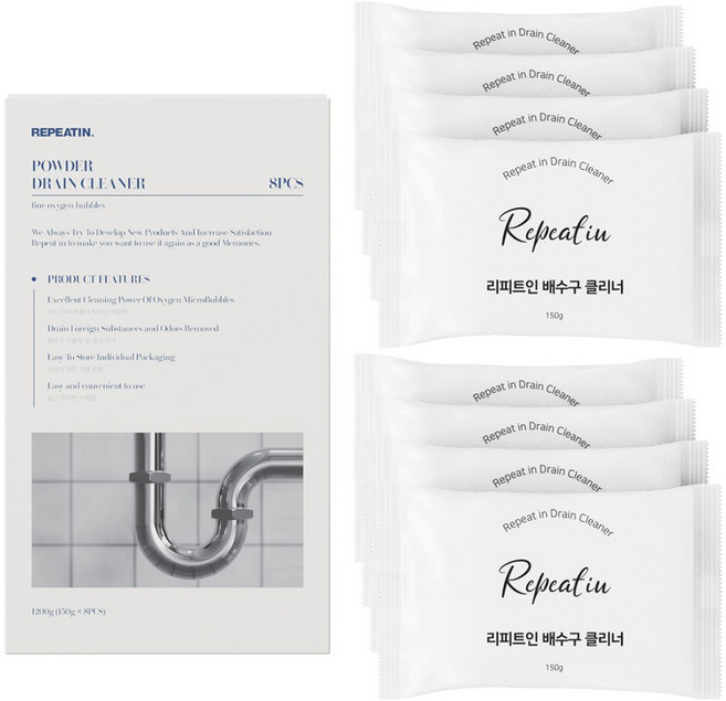 리피트인 강력한 배수구클리너, 8개, 150g
