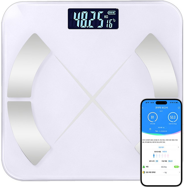 SEVOREN 스마트 체중계 체성분 체지방 인바디체중계 정밀측정 가정용체중계, 화이트, 1개, 블루투스