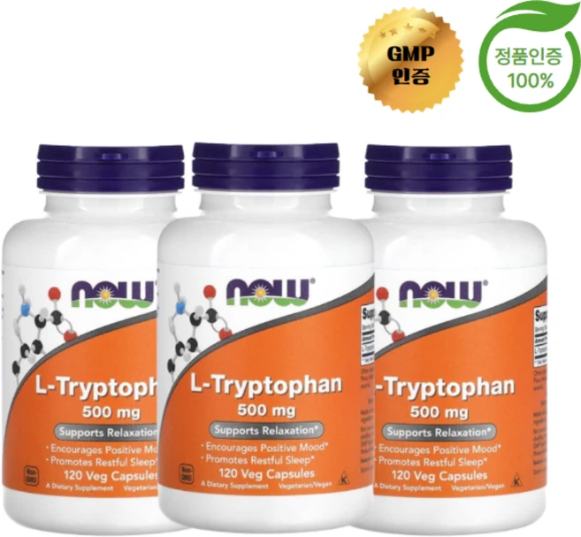 2+1 나우푸드 L 트립토판 500mg 120캡슐 필수아미노산 트립신 Tryptophan, 3개 - 쿠팡