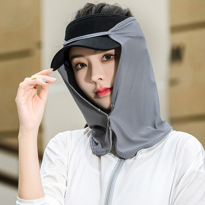 모자 햇빛 차단 가리개 마스크 얼굴 여성 남자 탈부착 자외선 쿨원단 가림, 챠콜, 1개, 1매입