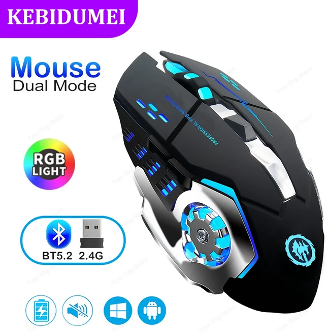 블루투스 5.2 마우스 RGB 게임용 충전식 무음 3600 DPI 맥북 노트북 태블릿용 2.4G, 02 BT5.2 2.4G Black