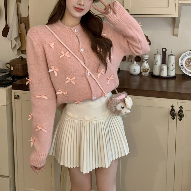 Shopflix 러블리 포인트 리본 니트 가디건 자켓 4color