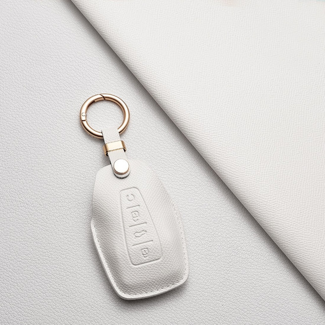 르노 그랑 콜레오스 호환 D타입 고급 가죽 키 케이스 키홀더 차량용 키 커버 액세서리, 아이보리, 르노 D 타입