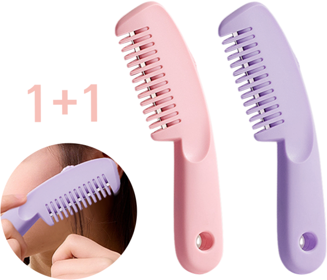 1+1 셀프 머리 커팅빗 휴대용 헤어 커터칼 헤어커터, 2개, 핑크+퍼플