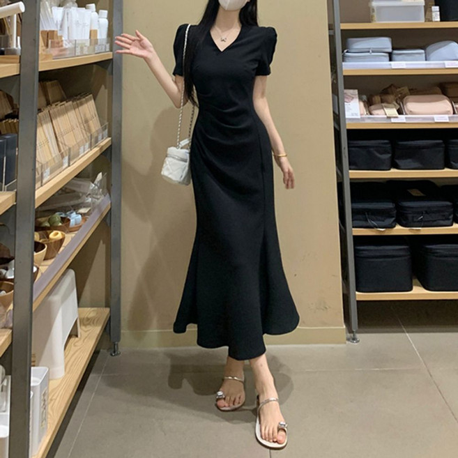 퍼프소매 슬림핏 머메이드 원피스