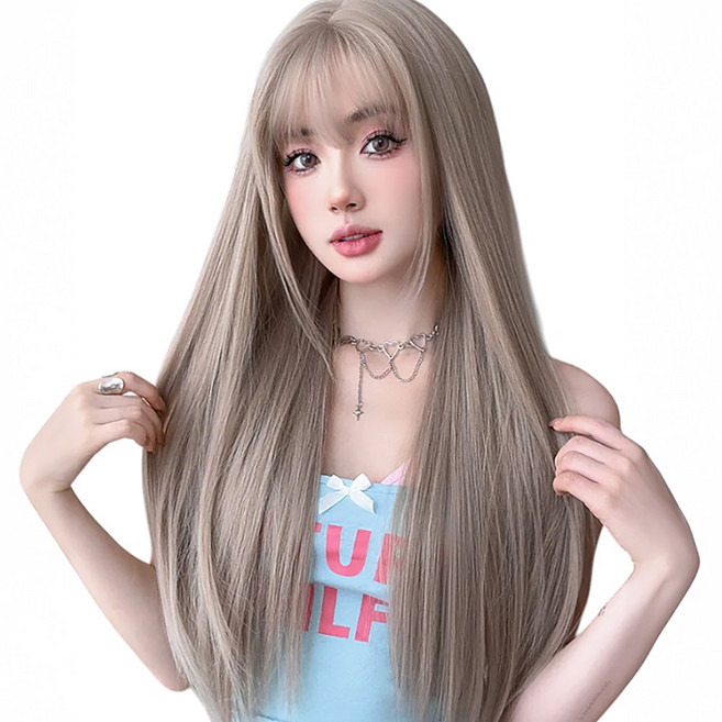 가발위드 쿨톤 애쉬블론드 여신강림 롱 스트레이트 통가발 글로우, 1개, 라이트애쉬베이지
