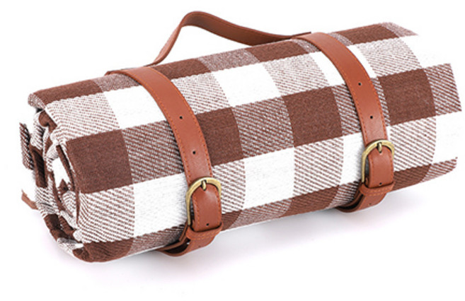 가죽 롤백 방수 체크 돗자리 여행 피크닉 매트 한강 캠핑, 브라운