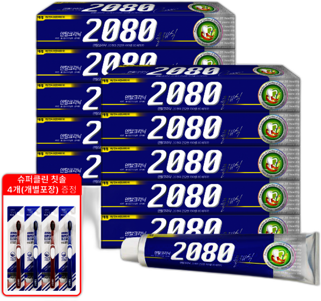 2080 클래식 치약 슈퍼클린 칫솔 증정, 4개, 4개입, 170g