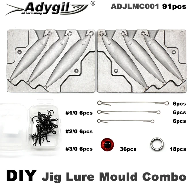 Adygil DIY 낚시 지그 루어 몰드 콤보 140g 3 캐비티 91 개, 01 silvery