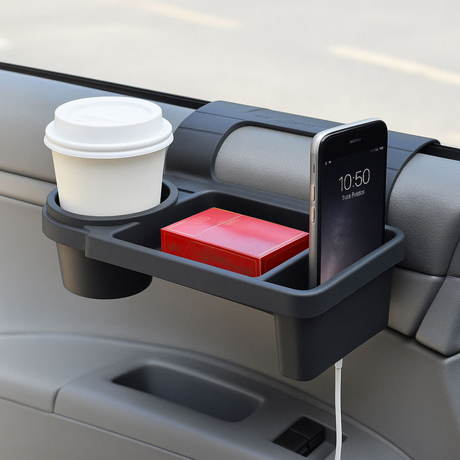 TKB 자동차 도어 사이드 컵홀더 스마트폰거치대 선반, 블랙, 1개