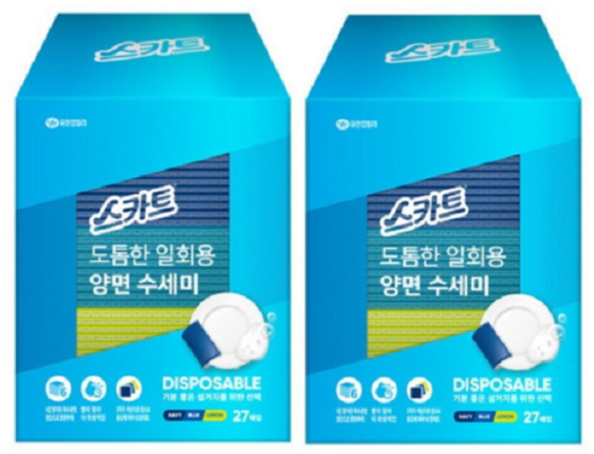 스카트 도톰한 일회용 양면 수세미, 혼합, 27개, 2개