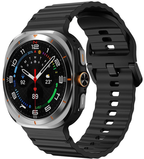 xDfind 삼성 갤럭시 워치8 클래식 46mm / 워치8 44mm / 40mm 웨이비 그레인 스티치 실리콘 시계 밴드 사이즈:L, 1개, 검은색