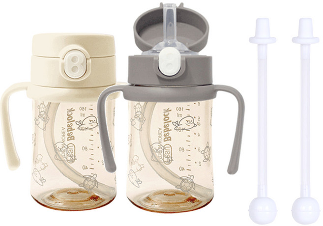 [새지않는 빨대컵]아이와 PPSU 원터치 추&빨대컵 210ml(2P), 추&빨대컵 210(크림1P+초코1P), 1개, 210ml