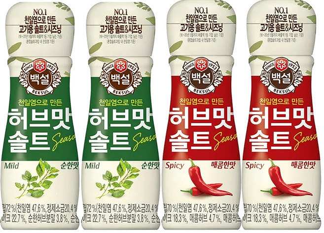 백설 허브맛 솔트 50g 3종 골라잡기 ( 순한맛 / 매콤한맛 / 마늘맛 ), 순한맛2개+매콤한맛2개, 200g, -