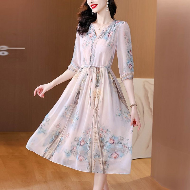 COSYEVNO 여성 여름 반팔 세련된 A라인 미디 원피스 Tzklyq-32