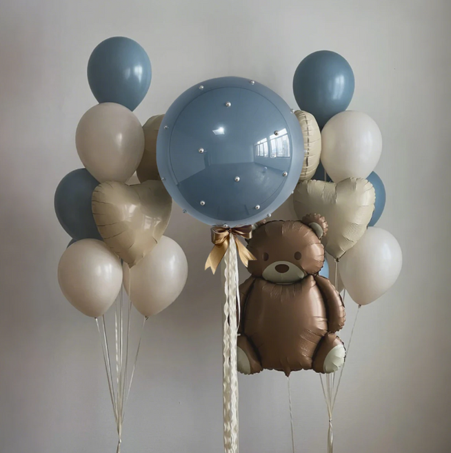 메리 테디베어 풍선 생파 여아생일 아이보리 베이지톤 조카 생일 파티 세트 곰돌이 베이지풍선 파티 선물, 1세트