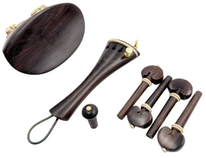 1 세트 4/4 바이올린 천연 흑단 목재 액세서리 부품 피팅 테일피스 + 튜닝 페그 + 엔드핀 + 턱 받침, 10 complete 5