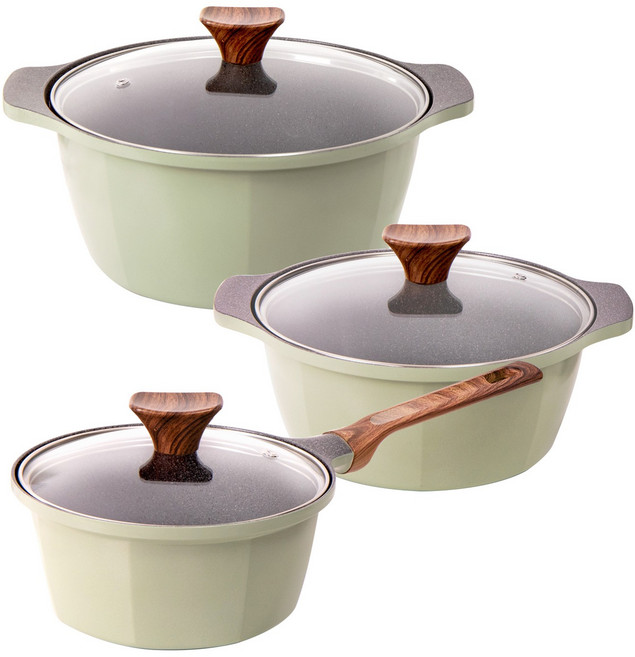 캡스톤 글램레트로 냄비, 3종 18편수+20양수+24양수 가스용, 올리브, 1세트