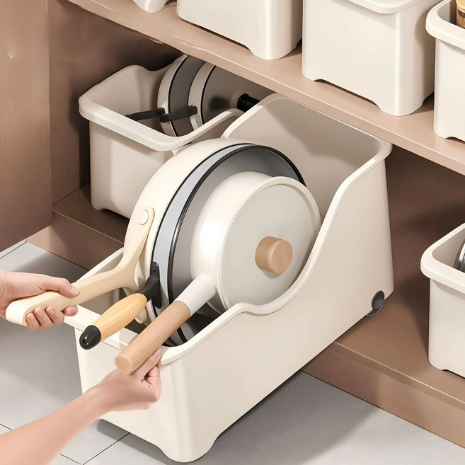 픽스앤고 다용도 후라이팬 냄비뚜껑 정리함, 2개, 크림