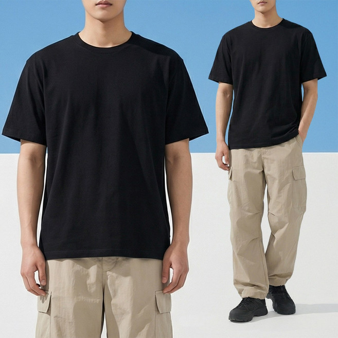 더베이직샵 남녀공용 코마사 20수 순면 2장세트 기본 스탠다드 라운드 반팔 티셔츠