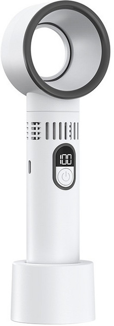 디지털 디스플레이 핸드헬드 USB 충전식 무날개 휴대용 소형 선풍기, 흰색