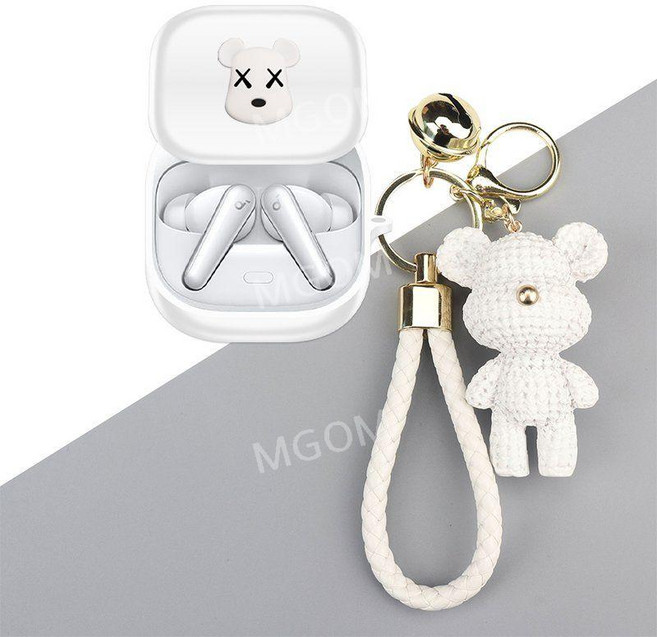 사운드코어 리버티5 케이스 호환 보호 커버 Soundcore Liberty 5 실리콘 무선, 화이트+화이트곰, 1개