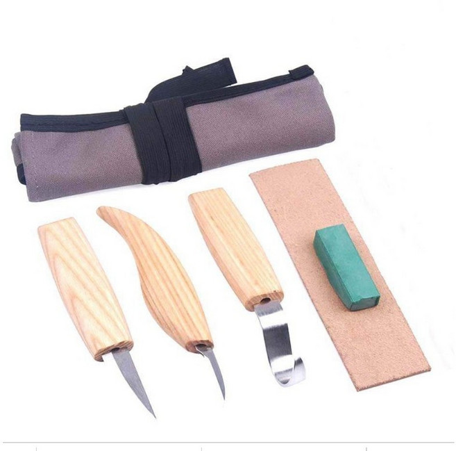 鉻釩合金鋼雕刻刀5件套組 彎刀 萬能刀 修飾刀 磨刀蠟 磨刀皮 帆布袋, 詳見包裝