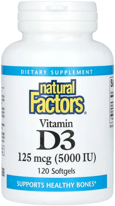 Natural Factors 비타민 D3 125mcg(5000 IU) 소프트젤 120정, NaturalFactors비타민D3125mcg5000I, 1개 - 쿠팡
