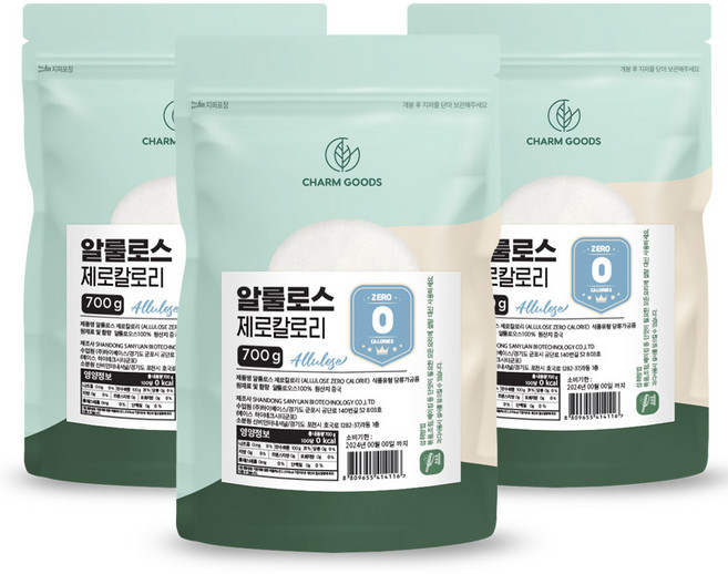 알룰로스 분말 가루 100% 설탕 대용 대신 알롤로스 알룰로오스 알로로스 알롤루스 파우더 저당 저칼로리 천연 감미료 제로슈거 대체당, 700g, 3개