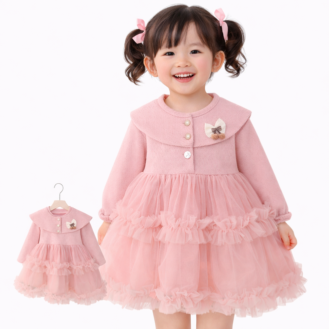 여아 샤 원피스 진주버튼 케이프카라 공주드레스 유아동 주니어 하객룩