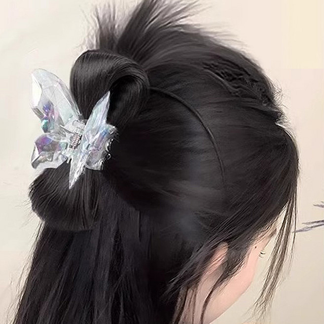 미즈코스 까치머리 가시번 집게 깃털 가발 집게핀 가시머리 슬릭번 포니테일, 1개, 집게핀-블랙