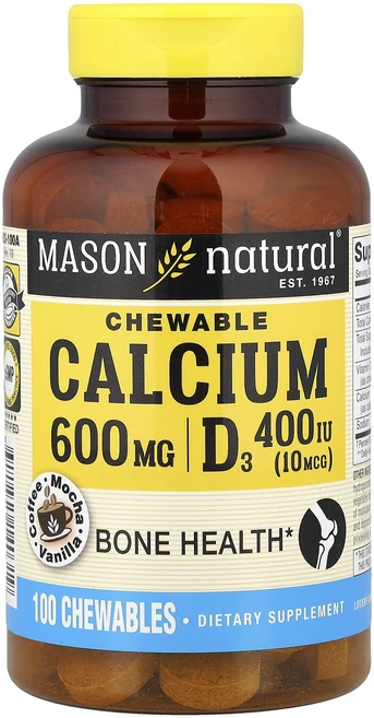 Mason Natural 츄어블 칼슘 플러스 비타민D3 커피 모카 맛 600mg 100정, 4개 - 쿠팡