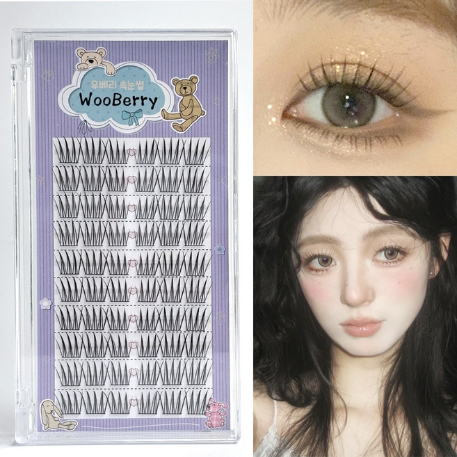 우베리 인조 가닥속눈썹 아이돌 포인트래쉬 A형 자연스러운 속눈썹연장 대용량 아이래쉬 10줄 60모, 4개, M02