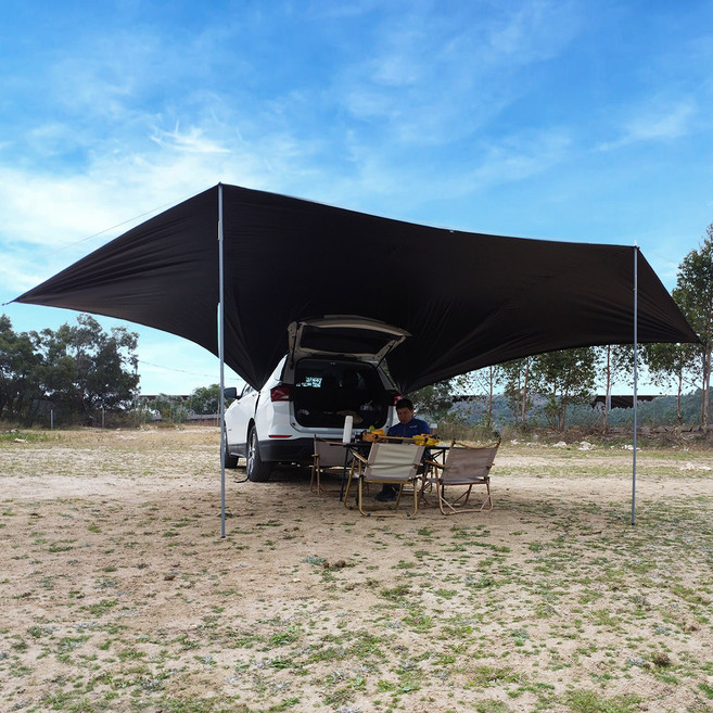 탑 랜더 완벽한 99.99% 빛 암막 대형 박쥐모양 블랙코팅 SUV 차량용 타프 그늘막 캠핑용 차박 타프 어닝, 블랙