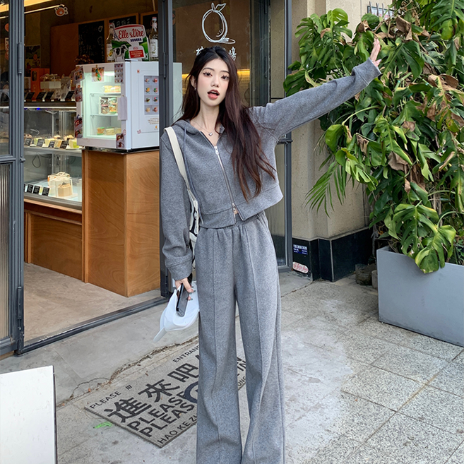 ANYOU 여성 트레이닝복 세트 후드티 트레이닝 긴팔세트 집업 캐주얼 상하의 세트