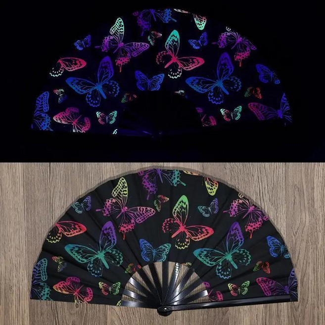 팬 자외선 UV 잉크 프린팅 형광 대나무 뼈 접이식 축제 댄스 파티용, 8. H, 1개