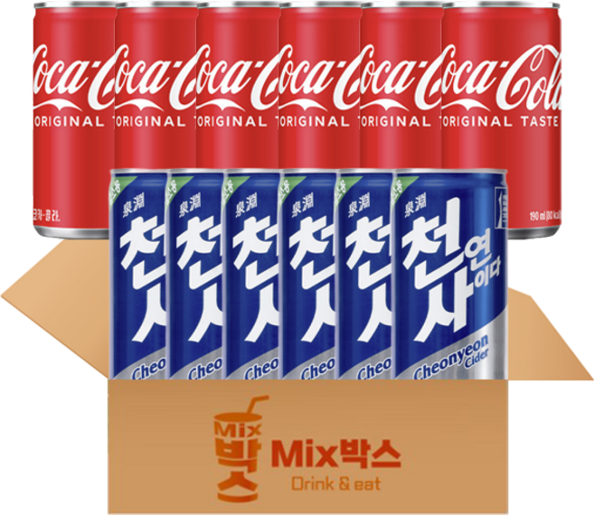 [믹스박스] 코카콜라 천연사이다 미니캔 190ml 2종 세트 12개입, 1세트